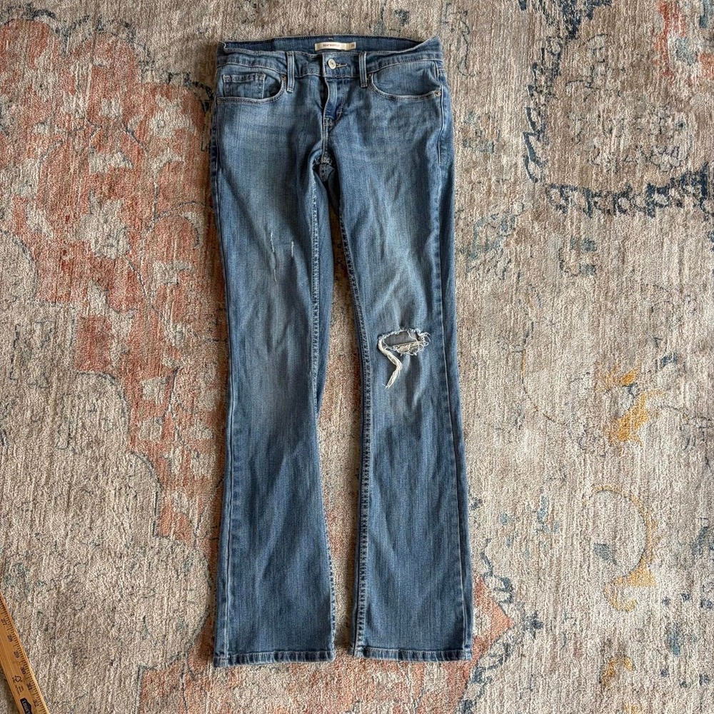 Levis 524 Bootcut Jeans Womens 26 Blue Low Rise Distressed Y2K Flare Denim